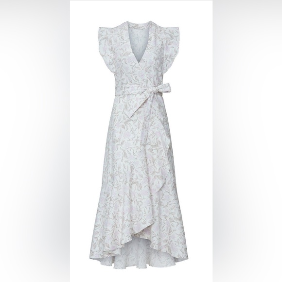 Lovely cotton wrap dress with pale floral pattern in gray & pink like new! - Picture 5 of 8